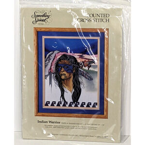 NATIVE AMERICAN INDIAN WARRIOR Counted Cross Stitch Stamped Kit 14 x 18" NEW